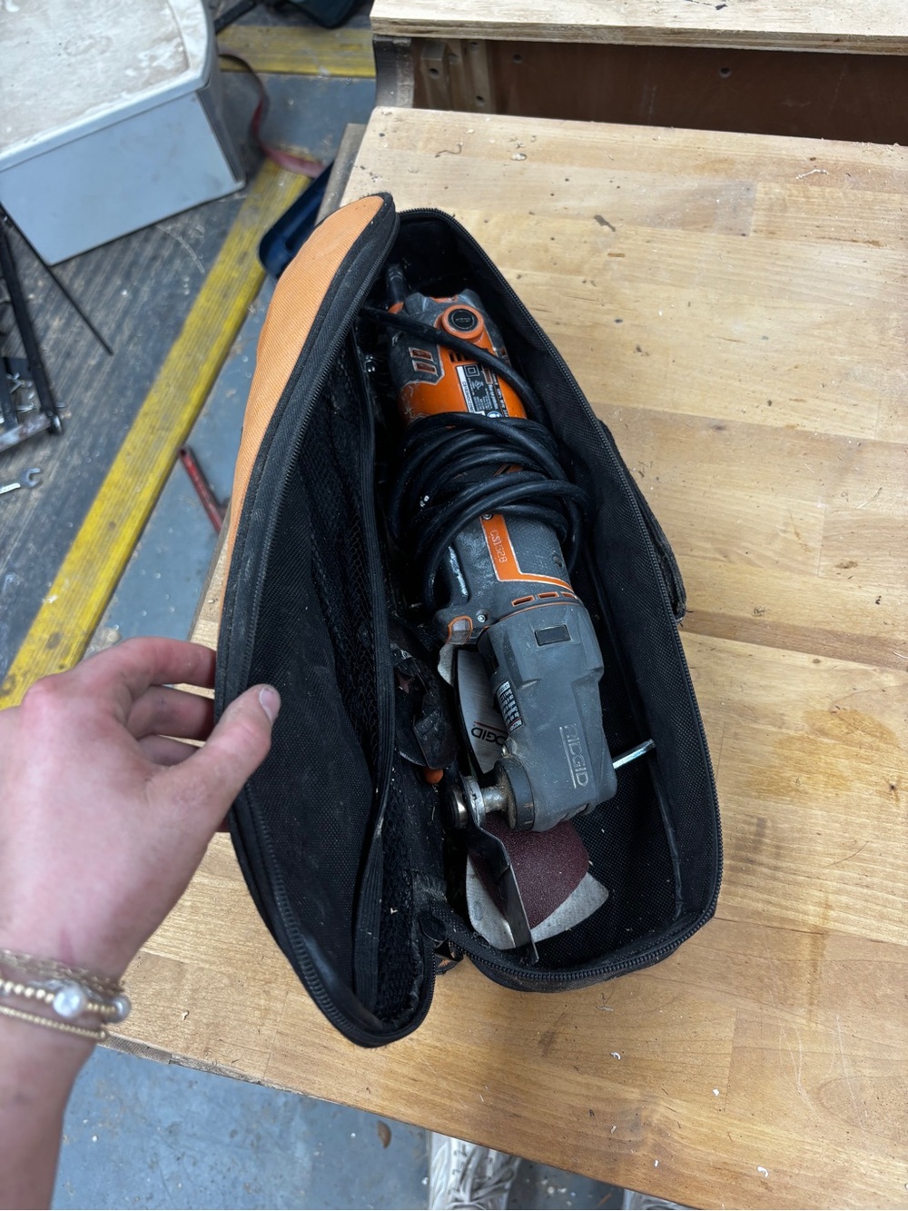 Orange and Black Corded Angle Grinder with Carry Pouch